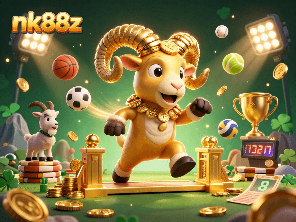Bet on big wins at nk88z with a golden ram charging through a casino-themed extravaganza.