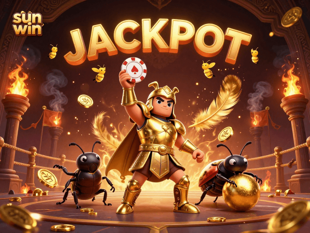Experience thrilling wins with sun win in a vibrant, energetic 3D casino scene featuring lucky characters.