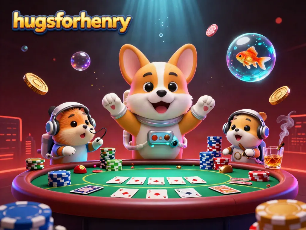 Engage with the thrilling space casino atmosphere at hugsforhenry, where a floating corgi plays poker in zero gravity.