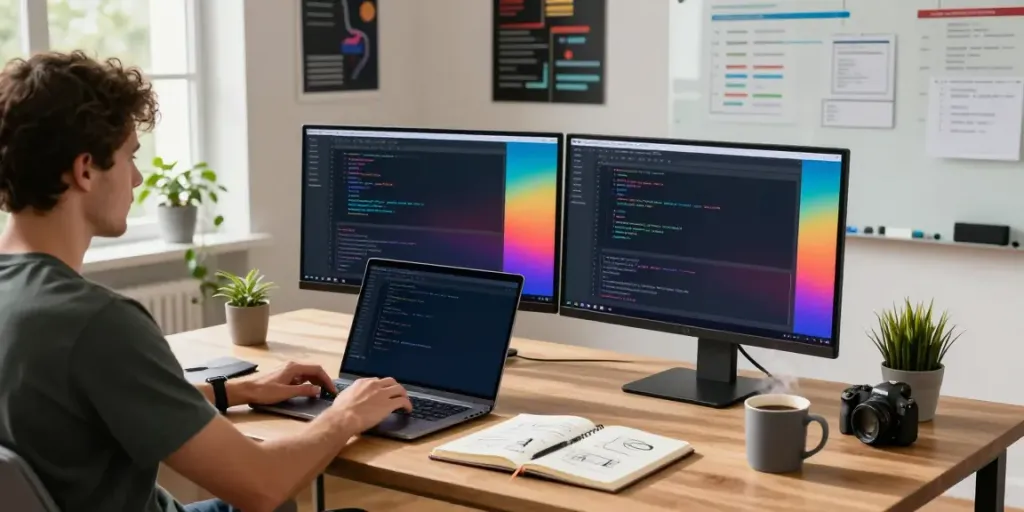 Developer utilizing instant indexing tools in a modern workspace.
