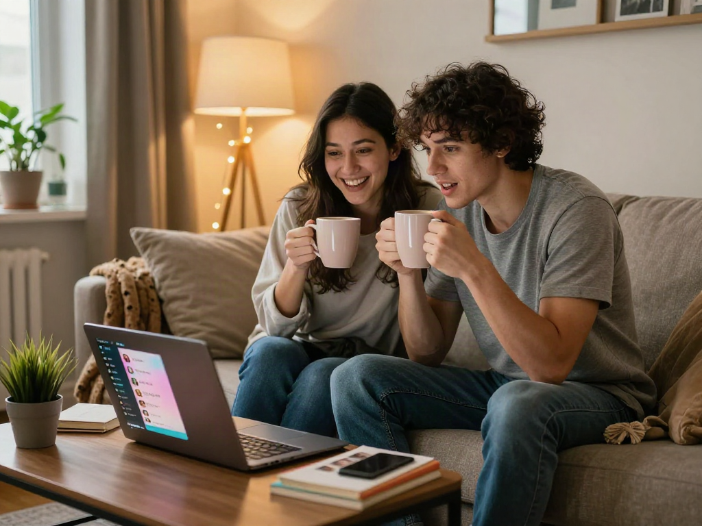 Engaging sexchat moment between a couple in a cozy home office setting