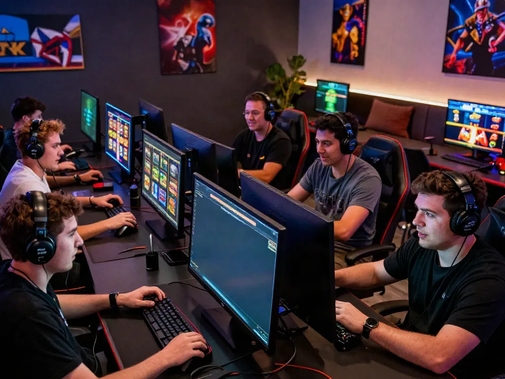 Engaged players experiencing the TX88 online gaming platform with vibrant game screens and modern setup.