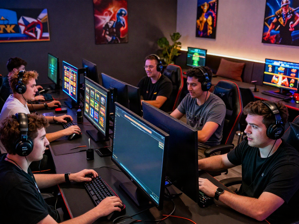 Engaged players experiencing the TX88 online gaming platform with vibrant game screens and modern setup.