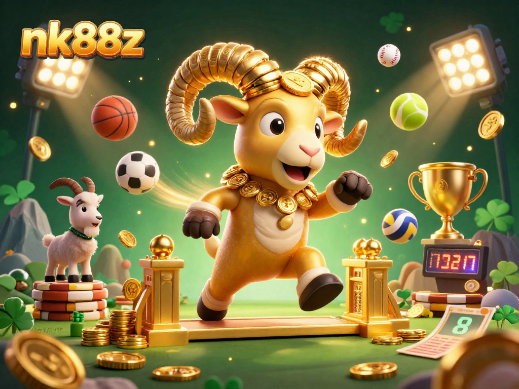 Bet on big wins at nk88z with a golden ram charging through a casino-themed extravaganza.