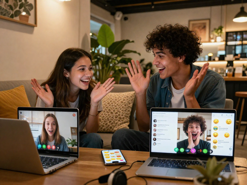 Engaging sexchat conversation between two individuals in cozy environments, showcasing modern communication.