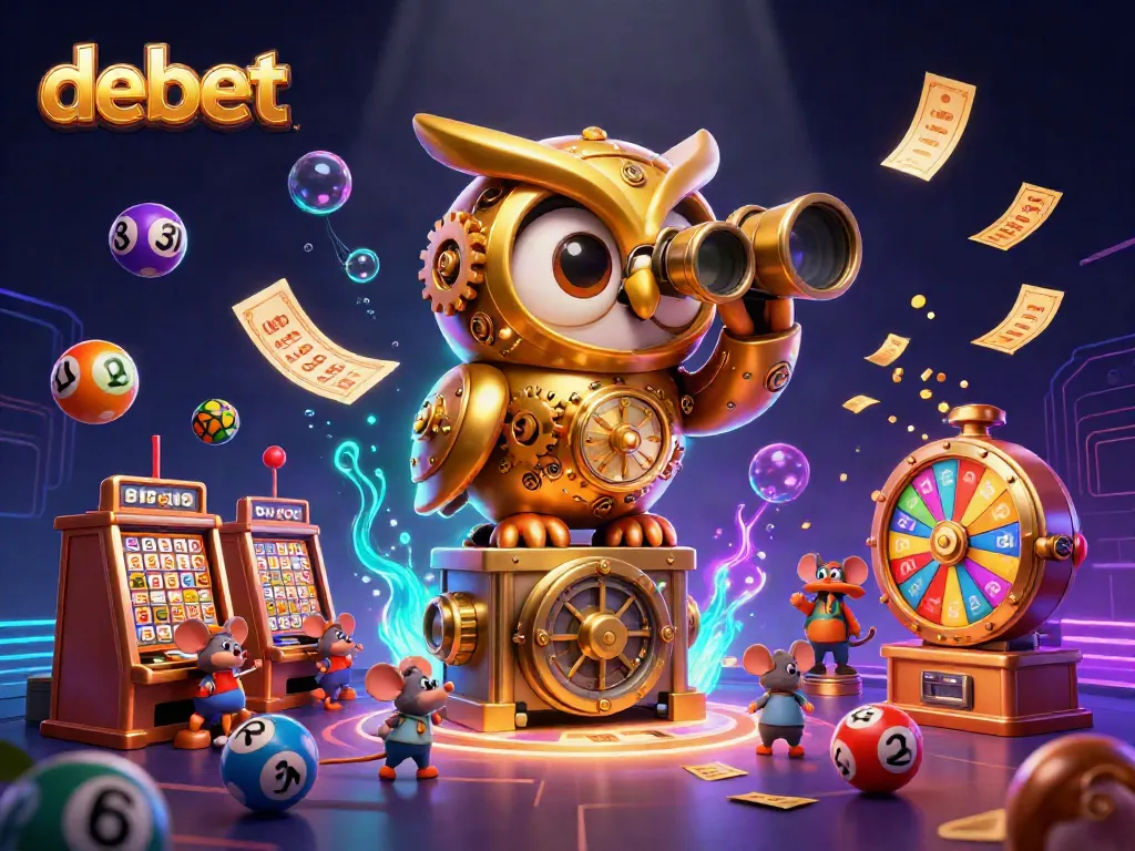 Engage in thrilling debet gameplay with a whimsical, colorful casino scene filled with characters and dynamic elements.