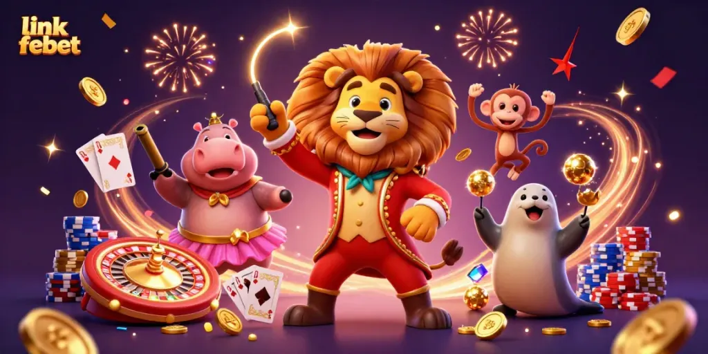 Experience link febet's vibrant gaming atmosphere with dynamic characters and casino elements.