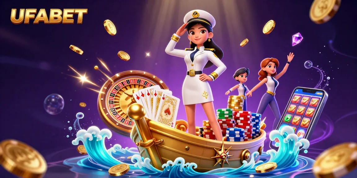 Engage with UFABET's thrilling gaming experience featuring an elegant woman at a lavish digital casino.
