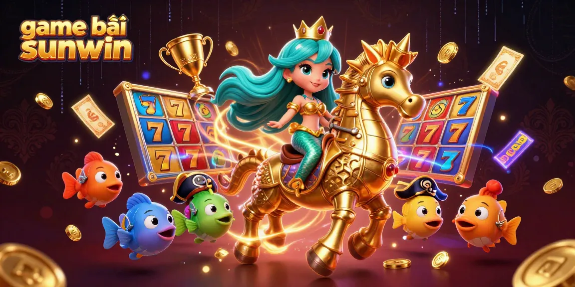 Engage with game bài sunwin featuring a vibrant 3D underwater scene with mermaids and casino elements.