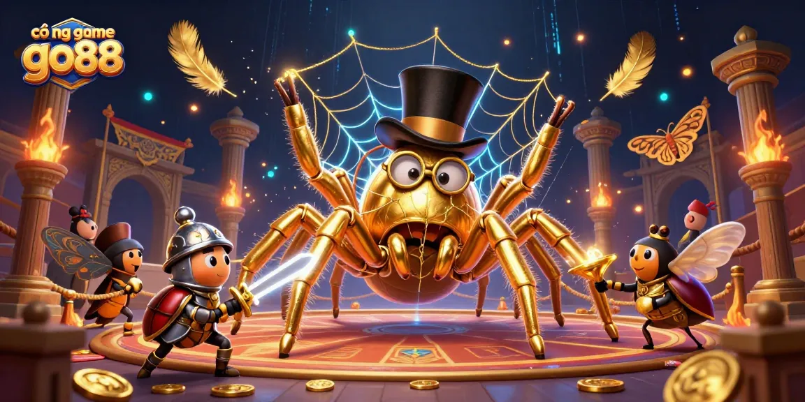 Experience the thrill of cổng game go88 with a vibrant scene of a golden tarantula and knight.
