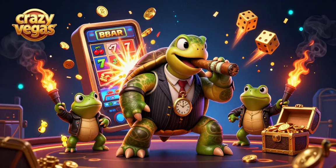 Join the fun at crazyvegas as a turtle mobster and bullfrog enforcers celebrate casino jackpots.